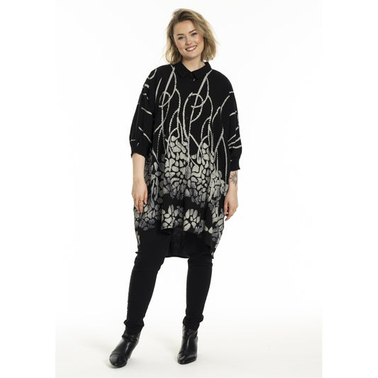 Gozzip Woman Gerda Oversize shirt Tunic Shirt Tunic Black with border print