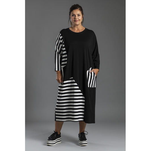 Gozzip Woman Marita Dress Dress Black with mix with stripe